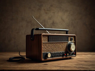 old classic vintage radio on the table with a coffee