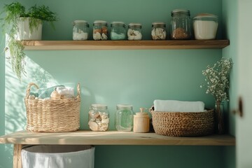 Calm and Organized Kitchen Shelf with Pantry Essentials