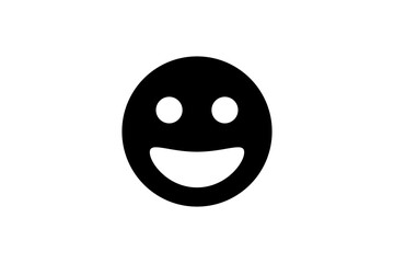 Grinning face emoji in black. Emoticon icon vector.