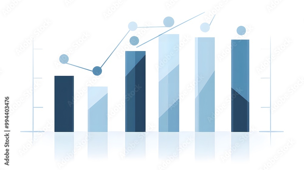 Poster blue bar chart with line graph and circles