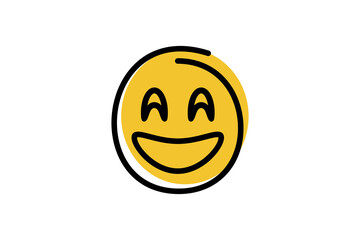 Smile face emoji in abstract line art with yellow base color. emoticon icon vector.