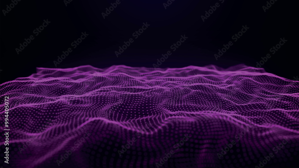 Poster Futuristic point wave of particles. Visualization of sound waves. Technology or science banner. Abstract digital 3D wave. Vector illustration.