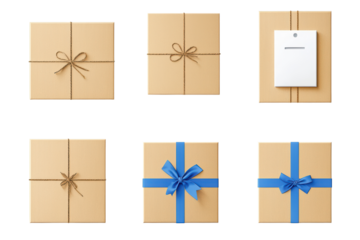 Brown cardboard boxes isolated on transparent background.
