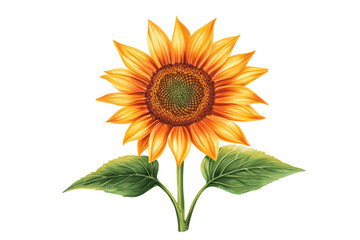 Obraz premium Colorful sunflower with green leaves isolated on transparent background.