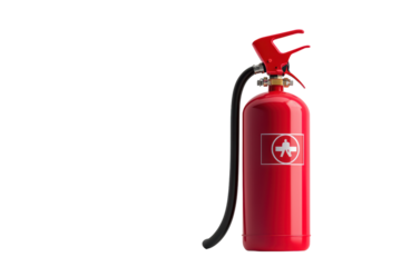Red fire extinguisher isolated on transparent background.