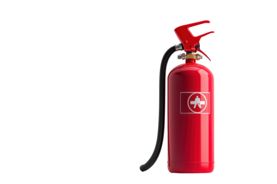 Red fire extinguisher isolated on transparent background.