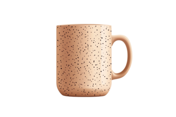Ceramic mug with speckled pattern isolated on transparent background.