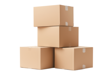 Stack of cardboard boxes isolated on transparent background.