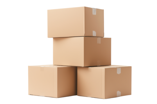 Stack of cardboard boxes isolated on transparent background.
