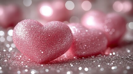 Obraz premium Closeup Of Sparkling Pink Heart With Glittering Bokeh Background