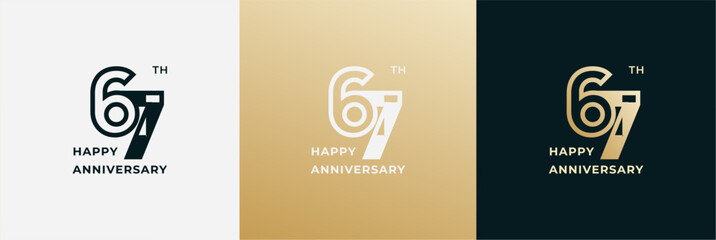 Logo 67th, 67 years anniversary, Creative template for celebration, birthday, greeting and invitation. Editable file