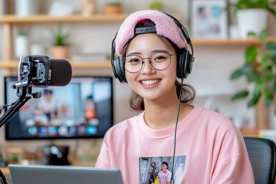 A person recording a vlog, sharing personal stories and experiences with their online audience from their home studio