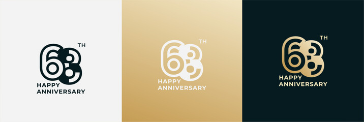 Logo 68th, 68 years anniversary, Creative template for celebration, birthday, greeting and invitation. Editable file