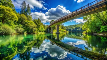 Scenic View of a Big Creek Bridge Surrounded by Lush Greenery and Calm Water Under a Clear Sky