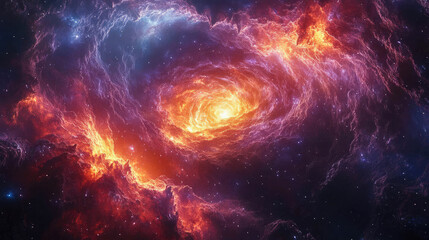 Obraz premium A stunning spiral galaxy with bright, glowing arms radiating golden light and distant stars scattered in outer space