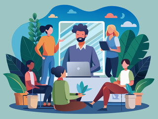 Online meeting people. Flat-style illustration for social networks, magazines, apps and the web.
