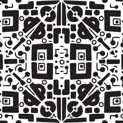 Geometrical black white abstract seamless pattern. Vector hand drawn illustration on white background