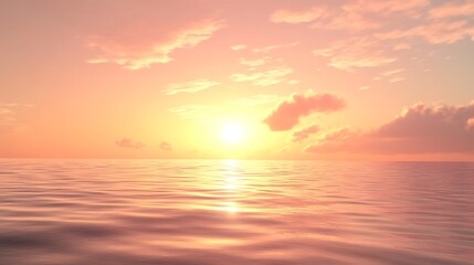 Fototapeta premium A Tranquil Sunset: Soft Hues of Orange and Pink Merging Over Calm Waters, Creating a Peaceful Evening Atmosphere with Gentle Breezes and the Distant Call of Birds Soothing the Senses.