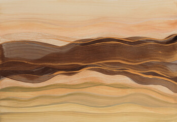 Art Oil and Acrylic wave line brushstroke smear blot painting. Abstract texture color stain background. Gold, bronze, beige pastel tone.