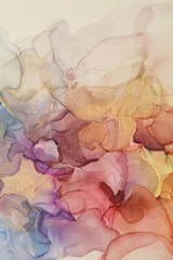 Fotobehang Art Smoke Abstract watercolor alcohol ink flow blot painting. Pastel color marble grain texture background. © Liliia
