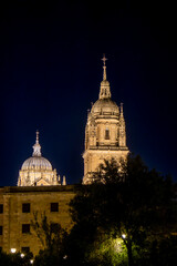 Obraz premium Salamanca Cathedral at night. The shot highlights the majesty of the Gothic and Plateresque architecture in contrast to the dark surroundings. Spain
