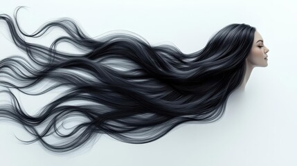 dynamic 3d illustration of long flowing hair blown by the wind isolated against a clean white background emphasizing movement and natural beauty