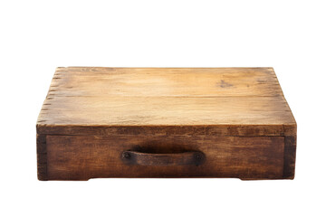 a wooden box with a handle. 