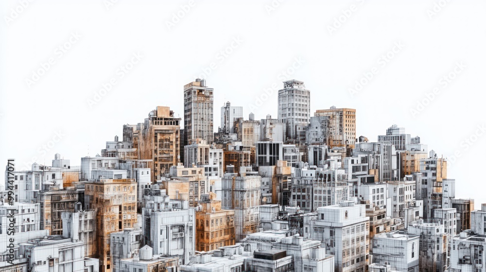 Poster an abstract cityscape composed of overlapping buildings