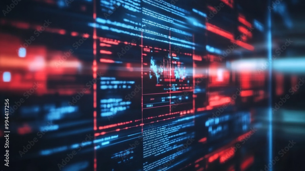 Poster dynamic patterns and glowing lines illustrate the flow of data and information across a digital inte