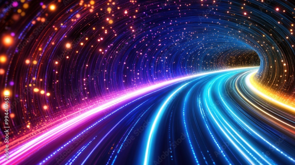 Aufkleber the scene showcases a dynamic tunnel filled with radiant beams of light in various colors, creating 