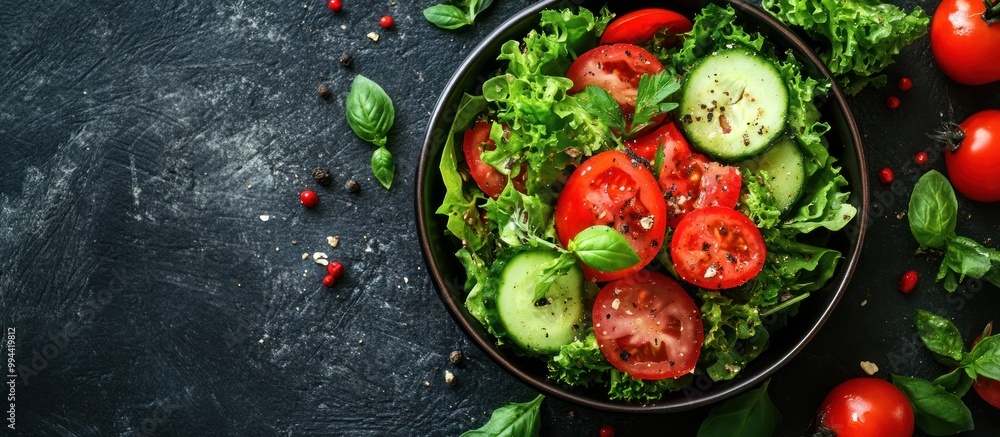 Sticker Fresh and Healthy Salad with Tomatoes and Cucumbers