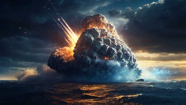 An asteroid hits the ocean