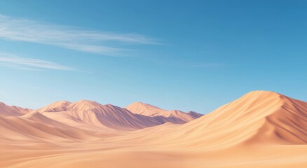 Naklejka premium Vast sandy landscape under a clear blue sky in a tranquil desert setting during midday
