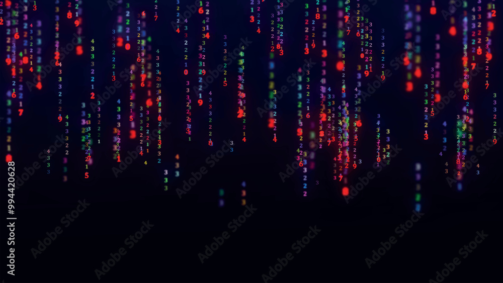 Poster binary code with numbers moving on the screen. digital age. binary algorithm, data code, decryption 