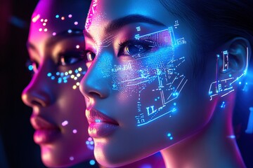 A futuristic concept of a asian robotic woman, blending AI technology with human beauty.