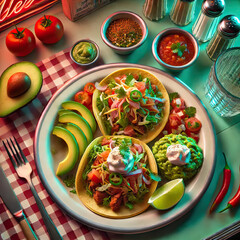 tacos with lots of salad and spicy sauce and guacamole
