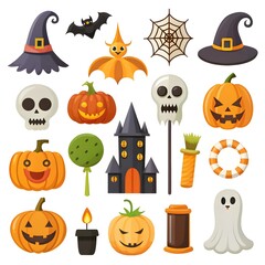 Fototapeta premium Flat halloween element collection on white background AI generated
