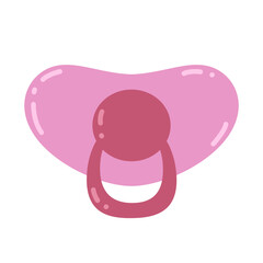 Pacifier in pink color. Baby item, infant care object for girl. Vector flat design 