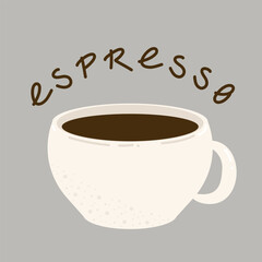 Cup of espresso. Coffee, hot drink. Cafe poster, banner, advertisement. Vector simple design.