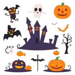 Fototapeta premium Flat halloween element collection on white background AI generated