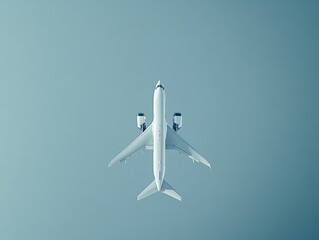 White plane in the blue sky flying. Background template for web page header