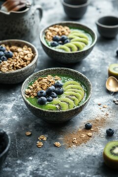 two smoothie bowls with fruit and granol