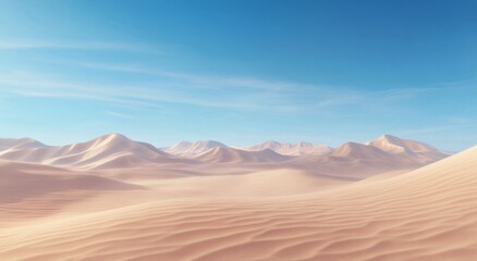 Vast sandy landscape under a clear blue sky in a tranquil desert setting during midday