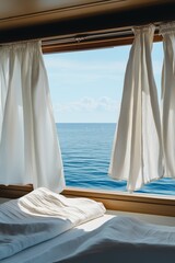 View from the window of an open cabin on a yacht