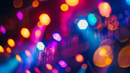 Vibrant, dynamic lights at a concert creating an electrifying atmosphere with colorful beams and bokeh effects.