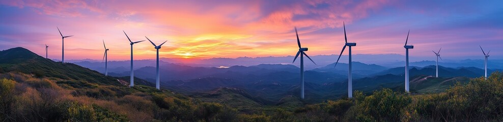 Fototapeta premium A panoramic view of wind turbines