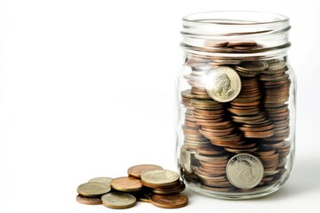 Jar of Coins on a White Background