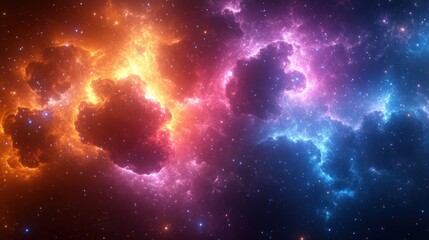 Fototapeta premium Vibrant clouds of gas and dust in a colorful nebula illuminate the darkness of deep space