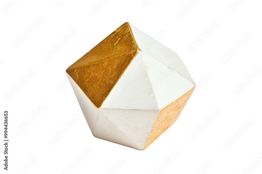 Aufkleber white and gold geometric polyhedron design with a textured surface. the shape combines modern angles