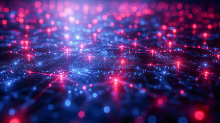 Obraz premium A futuristic digital network interface connecting glowing cities across the globe at night